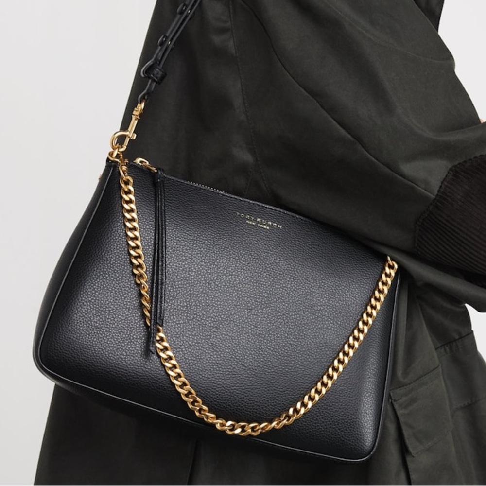 Tory Burch Large Perry Black Leather Chain Shoulder Bag